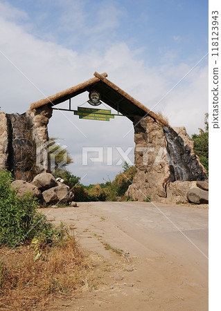Driveway to African Lake Manyara National Park in Arusha region in TANZANIA - vertical 118123943
