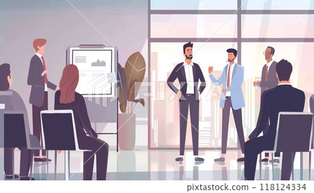 A businessman makes a presentation to his colleagues 118124334