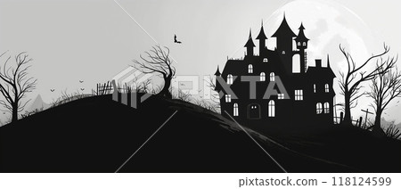 Halloween, castle, mansion, ghost illustrations Generative AI 118124599