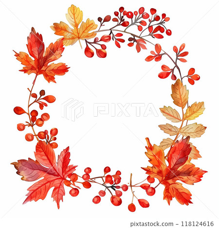 Autumn, fallen leaves, autumn leaves, wreath watercolor illustrations Generative AI 118124616