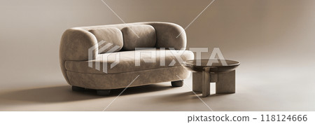 Modern sofa and coffee table that feature minimalist and sophisticated design style, 3d rendering Modern sofa and coffee table that feature minimalist and sophisticated design style, 3d rendering 118124666