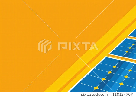 A solar panel icon is prominently displayed on a clean yellow backdrop, symbolizing the importance of sustainable energy solutions 118124707