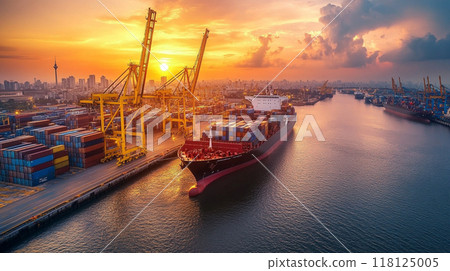 停泊的貨櫃船 停泊的貨櫃船 118125005