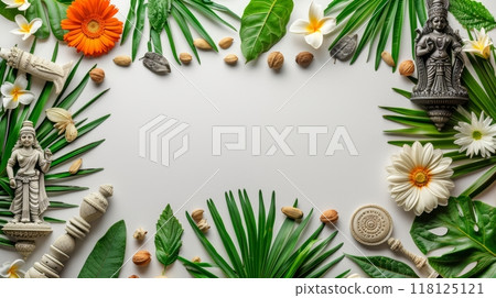 India Independence Day Celebration with Traditional Decorations, Flowers, and Cultural Artifacts on White Background India Independence Day Celebration with Traditional Decorations, Flowers, and Cultural Artifacts on White Background 118125121