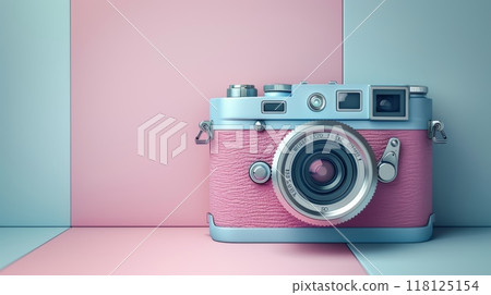 Vintage Camera on Pastel Background Celebrating World Photography Day with Soft Colors and Retro Vibes Vintage Camera on Pastel Background Celebrating World Photography Day with Soft Colors and Retro Vibes 118125154
