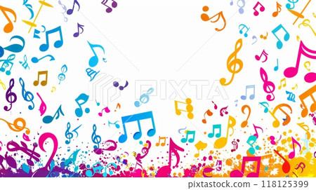 Colorful Education Back to School Background with Vibrant Musical Notes and Splashes of Paint 118125399