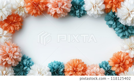 Vibrant Floral Frame in Indian Flag Colors Celebrating India Independence Day on White Background 118125402