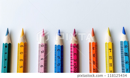 Colorful Education Back to School Background with Vibrant Pencils and Rulers for Creative Learning and Classroom Inspiration 118125434