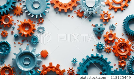 Colorful Gear Frame Border Background for Labor Day Concept - Industrial and Mechanical Theme 118125449