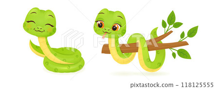 Cute snake characters with smiling faces. Merry christmas and Happy new year 2025 invitation card. Cute snake characters with smiling faces. Merry christmas and Happy new year 2025 invitation card. 118125555