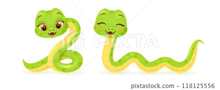 Cute snake characters with smiling faces. Merry christmas and Happy new year 2025 invitation card. Cute snake characters with smiling faces. Merry christmas and Happy new year 2025 invitation card. 118125556