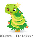 Cute snake characters with smiling faces. Merry christmas and Happy new year 2025 invitation card. 118125557