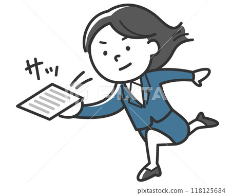 A female employee in a suit quickly submits documents A female employee in a suit quickly submits documents 118125684