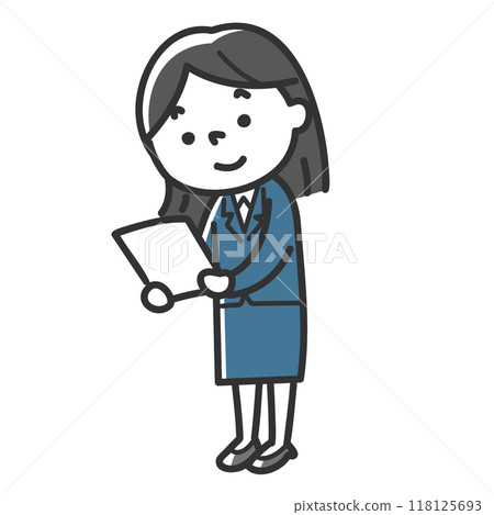 A female employee in a suit is happy to see documents A female employee in a suit is happy to see documents 118125693