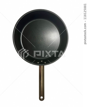 Top view of new empty frying pan isolated on white 118125881