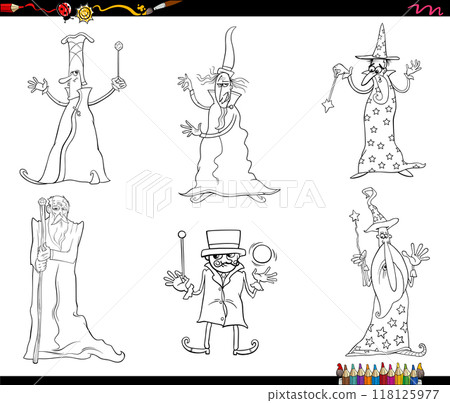 cartoon wizards fantasy characters set coloring page cartoon wizards fantasy characters set coloring page 118125977