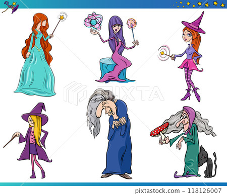 funny cartoon witches fantasy characters set funny cartoon witches fantasy characters set 118126007