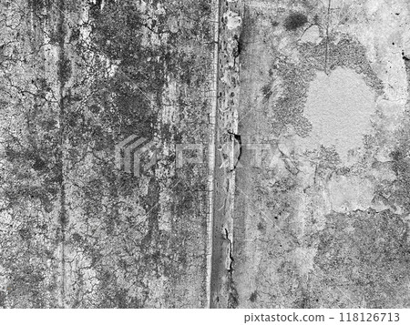 A deteriorated concrete wall in a 60-year-old building. 118126713