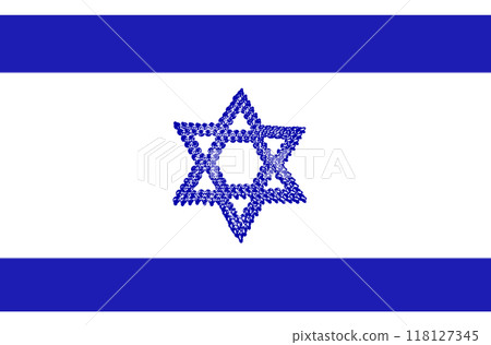 Israeli flag with a non-standard Star of David. The classic Israeli flag and Star of David are made from screws. Israeli flag with a non-standard Star of David. The classic Israeli flag and Star of David are made from screws. 118127345
