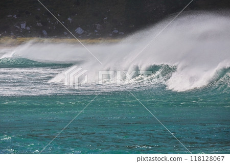Stormy Waves Breaking Near The Sea Shore Stormy Waves Breaking Near The Sea Shore 118128067