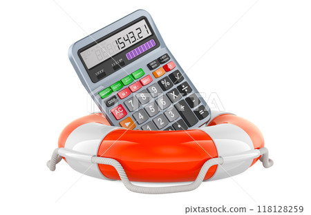 Calculator inside lifebelt, 3D rendering Calculator inside lifebelt, 3D rendering 118128259
