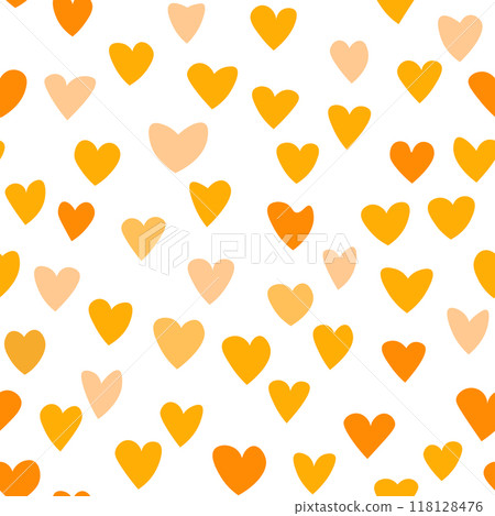 Seamless pattern with pink hearts. Template holiday vector illustration. Design for card, postcard, poster, print, banner. Cartoon colorful hearts on white background 118128476