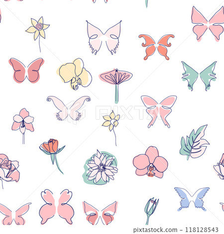 One line seamless modern pattern. Rose flower modern simplicity vector illustration. One line seamless modern pattern. Rose flower modern simplicity vector illustration. 118128543