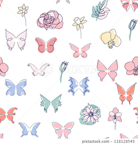 One line seamless modern pattern. Rose flower modern simplicity vector illustration. One line seamless modern pattern. Rose flower modern simplicity vector illustration. 118128545