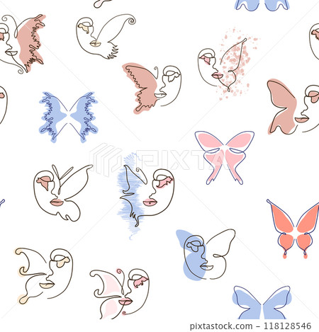 Line art butterfly illustrations Minimalist trendy abstract seamless pattern. Modern vector template for design 118128546