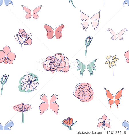 One line seamless modern pattern. Rose flower modern simplicity vector illustration. 118128548