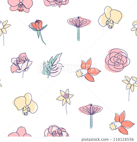 One line seamless modern pattern. Rose flower modern simplicity vector illustration. One line seamless modern pattern. Rose flower modern simplicity vector illustration. 118128556