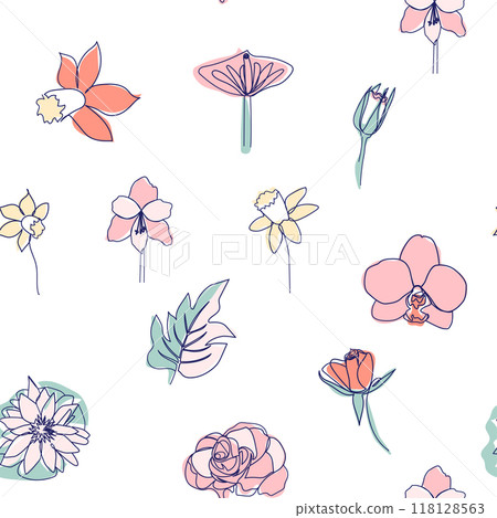 One line seamless modern pattern. Rose flower modern simplicity vector illustration. One line seamless modern pattern. Rose flower modern simplicity vector illustration. 118128563