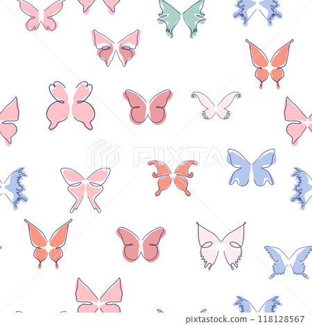 Line art butterfly illustrations Minimalist trendy abstract seamless pattern. Modern vector template for design 118128567