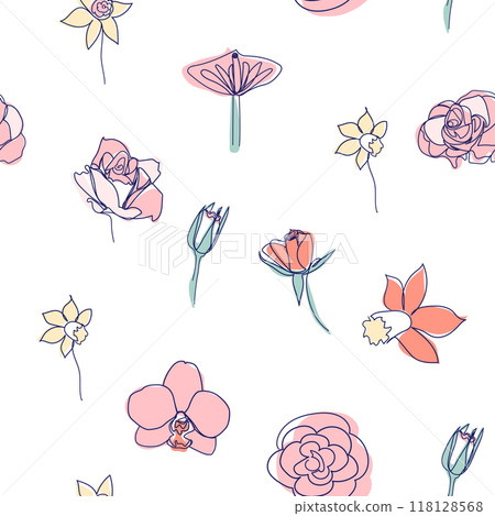 One line seamless modern pattern. Rose flower modern simplicity vector illustration. 118128568