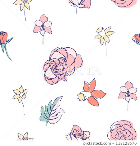 One line seamless modern pattern. Rose flower modern simplicity vector illustration. 118128570