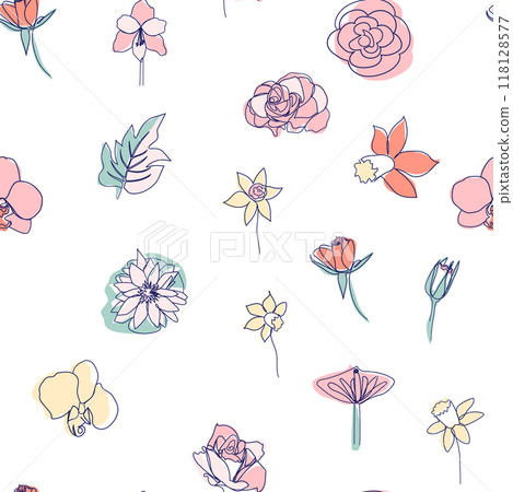 One line seamless modern pattern. Rose flower modern simplicity vector illustration. 118128577