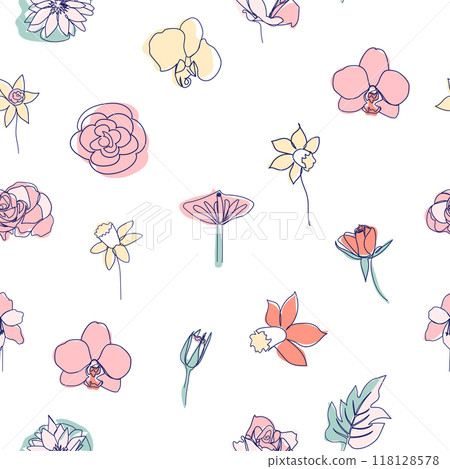 One line seamless modern pattern. Rose flower modern simplicity vector illustration. 118128578