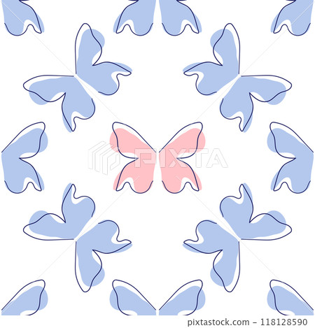 Line art butterfly illustrations Minimalist trendy abstract seamless pattern. Modern vector template for design Line art butterfly illustrations Minimalist trendy abstract seamless pattern. Modern vector template for design 118128590