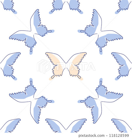 Line art butterfly illustrations Minimalist trendy abstract seamless pattern. Modern vector template for design Line art butterfly illustrations Minimalist trendy abstract seamless pattern. Modern vector template for design 118128599