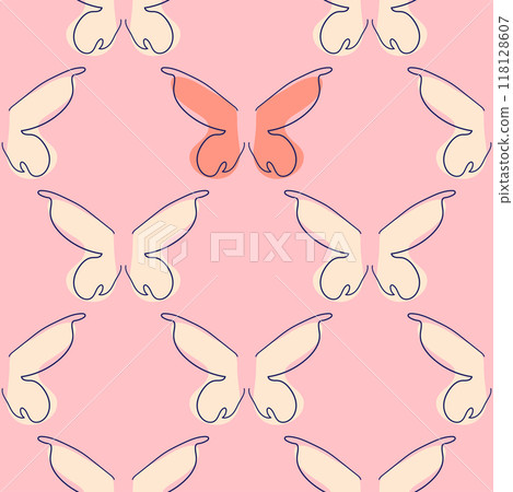 Line art butterfly illustrations Minimalist trendy abstract seamless pattern. Modern vector template for design 118128607