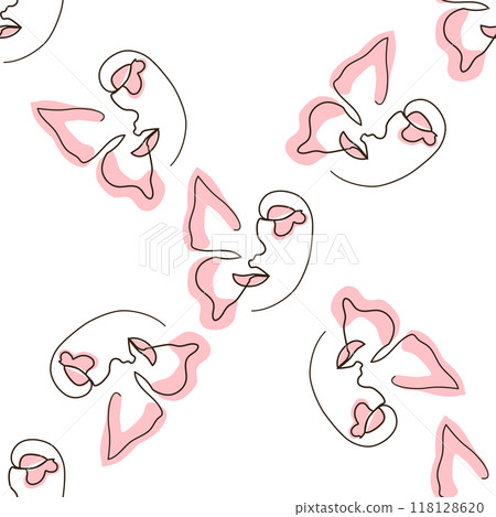 Woman face Continuous line seamless pattern. Abstract Female portrait with Butterfly. Drawing vector Wallpaper Woman face Continuous line seamless pattern. Abstract Female portrait with Butterfly. Drawing vector Wallpaper 118128620