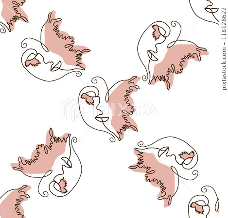Woman face Continuous line seamless pattern. Abstract Female portrait with Butterfly. Drawing vector Wallpaper Woman face Continuous line seamless pattern. Abstract Female portrait with Butterfly. Drawing vector Wallpaper 118128622