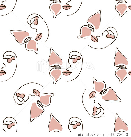 Woman face Continuous line seamless pattern. Abstract Female portrait with Butterfly. Drawing vector Wallpaper Woman face Continuous line seamless pattern. Abstract Female portrait with Butterfly. Drawing vector Wallpaper 118128630