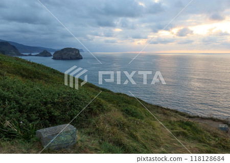 Sunset Glow Over Gaztelugatxe from Matxitxako Lighthouse 118128684