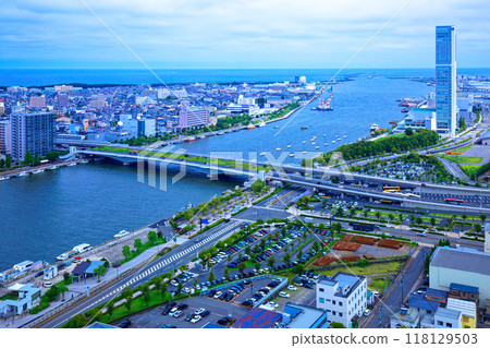 View of Toki Messe and Niigata City Museum of History from the Media Ship Observatory 118129503