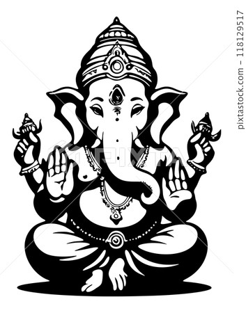 Lord Ganesha for Ganesh Chaturthi. Black and white isolated vector illustration 118129517