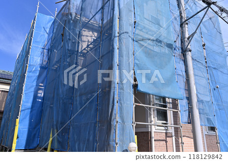 外牆粉刷工程、壁板、屋頂粉刷、鷹架、房屋 118129842