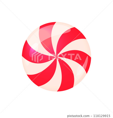 Christmas candy lollipop isolated vector illustration. Round red and white traditional swirl dessert, spiral sweet treat 118129915