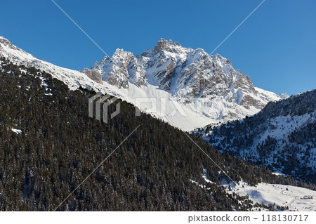 Mountains in winter, snowy alpine peaks 118130717