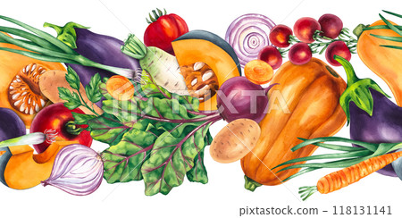 Watercolor Pattern of hand drawn vegetables 118131141